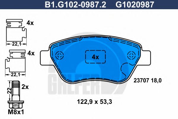 Комплект тормозных колодок, дисковый тормоз GALFER B1.G102-0987.2