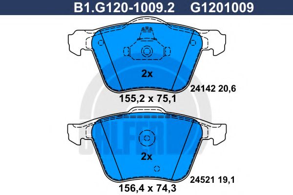 Комплект тормозных колодок, дисковый тормоз GALFER B1.G120-1009.2