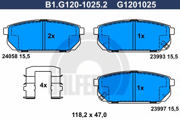 Комплект тормозных колодок, дисковый тормоз GALFER B1.G120-1025.2