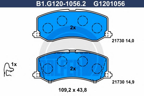 Комплект тормозных колодок, дисковый тормоз GALFER B1.G120-1056.2