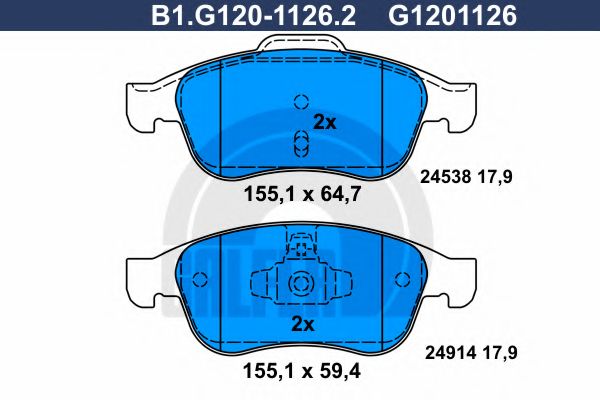 Комплект тормозных колодок, дисковый тормоз GALFER B1.G120-1126.2