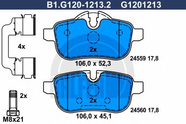 Комплект тормозных колодок, дисковый тормоз GALFER B1.G120-1213.2