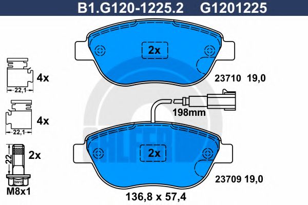 Комплект тормозных колодок, дисковый тормоз GALFER B1.G120-1225.2