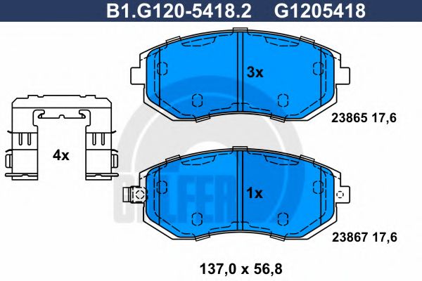 Комплект тормозных колодок, дисковый тормоз GALFER B1.G120-5418.2