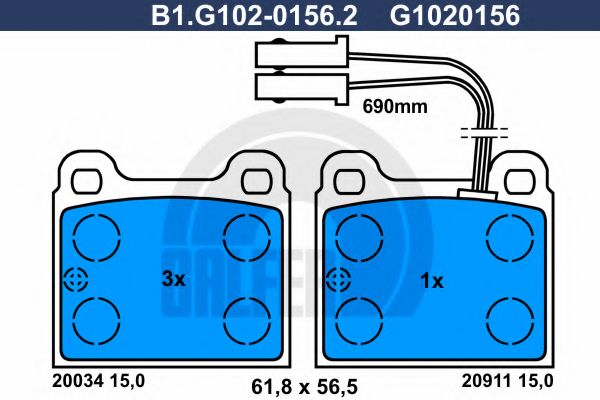 Комплект тормозных колодок, дисковый тормоз GALFER B1.G102-0156.2