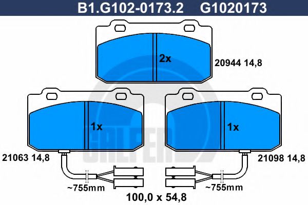 Комплект тормозных колодок, дисковый тормоз GALFER B1.G102-0173.2