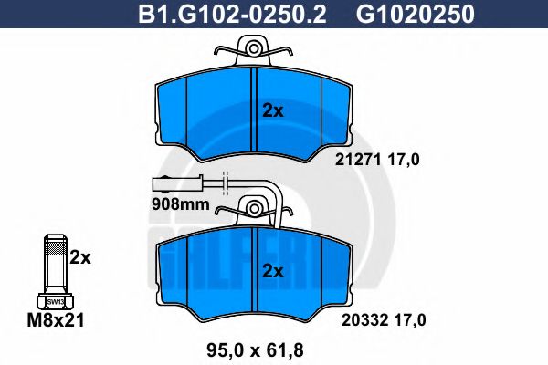 Комплект тормозных колодок, дисковый тормоз GALFER B1.G102-0250.2