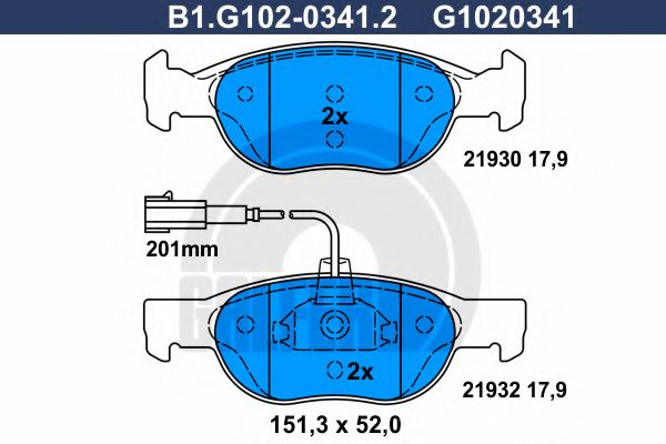 Комплект тормозных колодок, дисковый тормоз GALFER B1.G102-0341.2