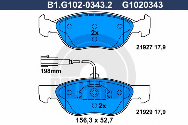 Комплект тормозных колодок, дисковый тормоз GALFER B1.G102-0343.2