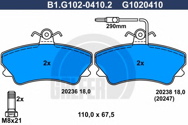 Комплект тормозных колодок, дисковый тормоз GALFER B1.G102-0410.2