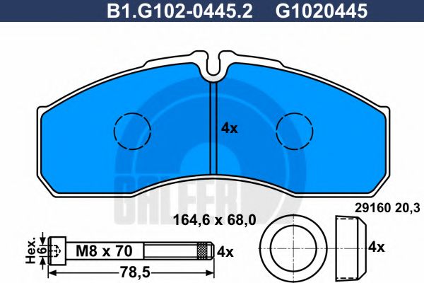 Комплект тормозных колодок, дисковый тормоз GALFER B1.G102-0445.2