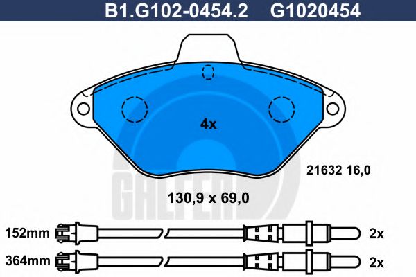 Комплект тормозных колодок, дисковый тормоз GALFER B1.G102-0454.2