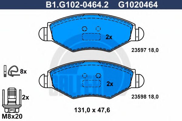 Комплект тормозных колодок, дисковый тормоз GALFER B1.G102-0464.2