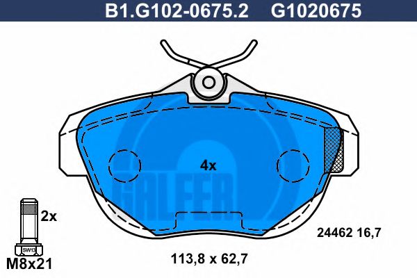 Комплект тормозных колодок, дисковый тормоз GALFER B1.G102-0675.2