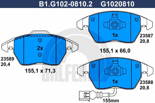 Комплект тормозных колодок, дисковый тормоз GALFER B1.G102-0810.2