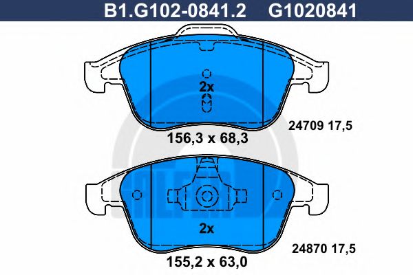 Комплект тормозных колодок, дисковый тормоз GALFER B1.G102-0841.2