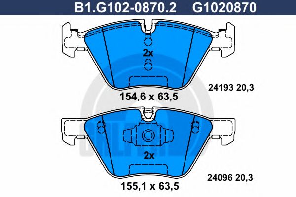 Комплект тормозных колодок, дисковый тормоз GALFER B1.G102-0870.2