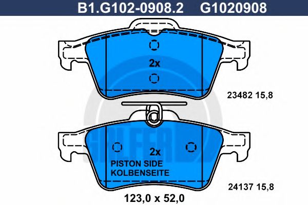 Комплект тормозных колодок, дисковый тормоз GALFER B1.G102-0908.2