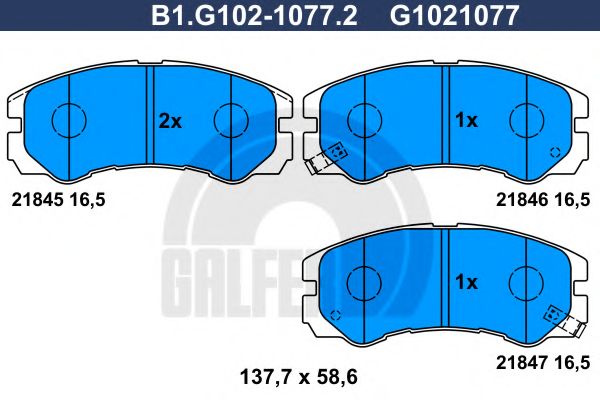 Комплект тормозных колодок, дисковый тормоз GALFER B1.G102-1077.2