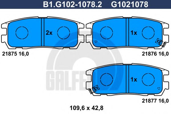 Комплект тормозных колодок, дисковый тормоз GALFER B1.G102-1078.2
