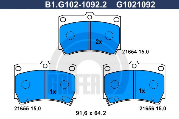 Комплект тормозных колодок, дисковый тормоз GALFER B1.G102-1092.2