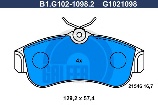 Комплект тормозных колодок, дисковый тормоз GALFER B1.G102-1098.2