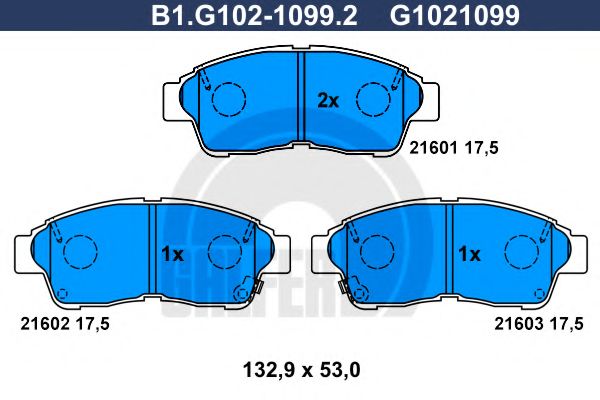 Комплект тормозных колодок, дисковый тормоз GALFER B1.G102-1099.2