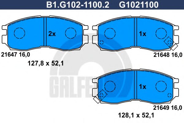Комплект тормозных колодок, дисковый тормоз GALFER B1.G102-1100.2