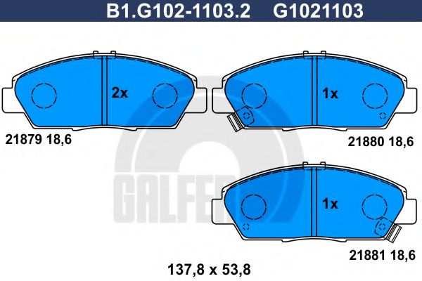 Комплект тормозных колодок, дисковый тормоз GALFER B1.G102-1103.2