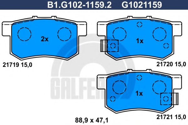 Комплект тормозных колодок, дисковый тормоз GALFER B1.G102-1159.2
