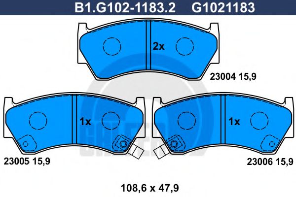 Комплект тормозных колодок, дисковый тормоз GALFER B1.G102-1183.2