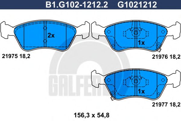 Комплект тормозных колодок, дисковый тормоз GALFER B1.G102-1212.2