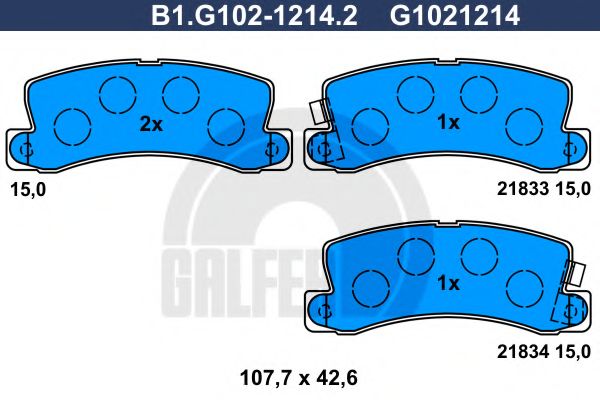 Комплект тормозных колодок, дисковый тормоз GALFER B1.G102-1214.2