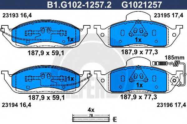 Комплект тормозных колодок, дисковый тормоз GALFER B1.G102-1257.2