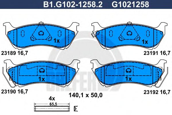Комплект тормозных колодок, дисковый тормоз GALFER B1.G102-1258.2