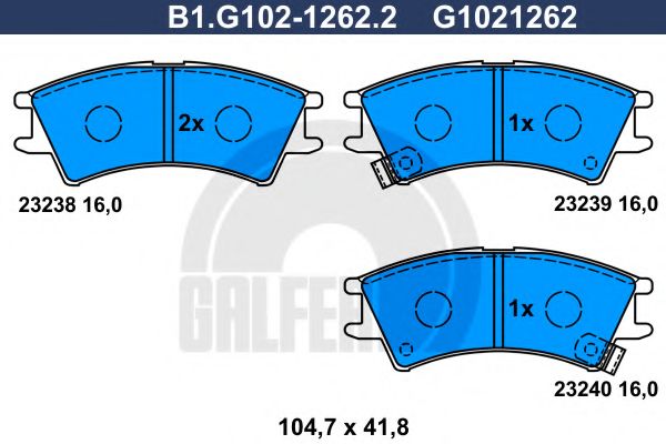 Комплект тормозных колодок, дисковый тормоз GALFER B1.G102-1262.2