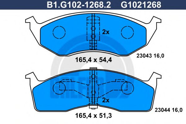 Комплект тормозных колодок, дисковый тормоз GALFER B1.G102-1268.2