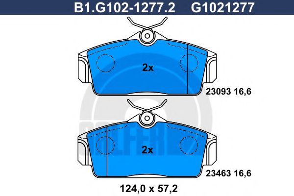 Комплект тормозных колодок, дисковый тормоз GALFER B1.G102-1277.2