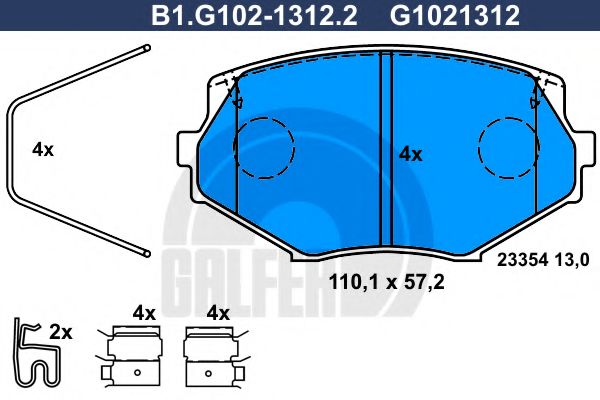 Комплект тормозных колодок, дисковый тормоз GALFER B1.G102-1312.2