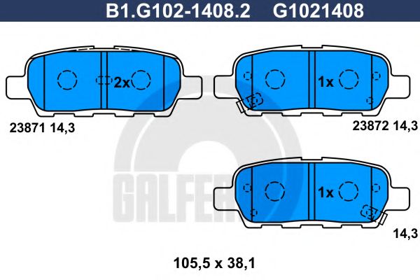 Комплект тормозных колодок, дисковый тормоз GALFER B1.G102-1408.2