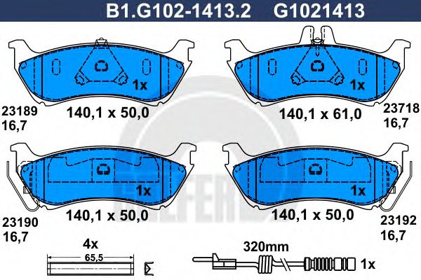 Комплект тормозных колодок, дисковый тормоз GALFER B1.G102-1413.2