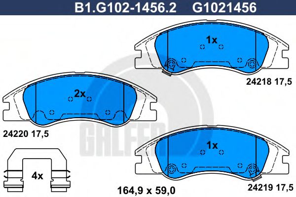 Комплект тормозных колодок, дисковый тормоз GALFER B1.G102-1456.2