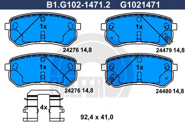 Комплект тормозных колодок, дисковый тормоз GALFER B1.G102-1471.2