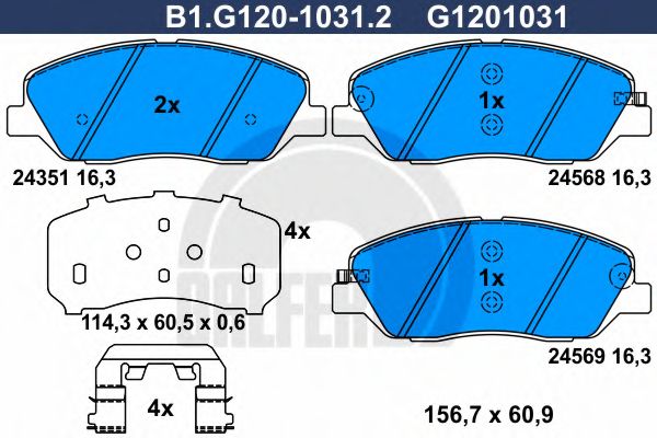 Комплект тормозных колодок, дисковый тормоз GALFER B1.G120-1031.2