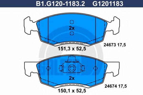 Комплект тормозных колодок, дисковый тормоз GALFER B1.G120-1183.2