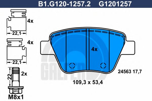 Комплект тормозных колодок, дисковый тормоз GALFER B1.G120-1257.2