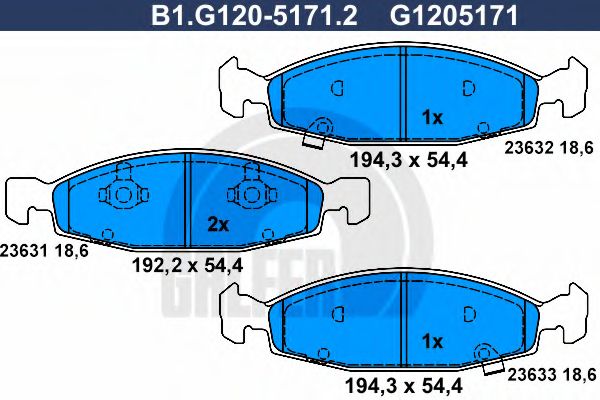 Комплект тормозных колодок, дисковый тормоз GALFER B1.G120-5171.2