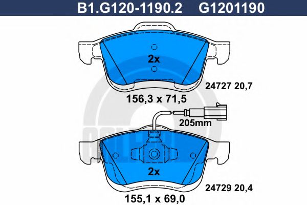 Комплект тормозных колодок, дисковый тормоз GALFER B1.G120-1190.2