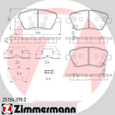 Комплект тормозных колодок, дисковый тормоз ZIMMERMANN 25134.170.2