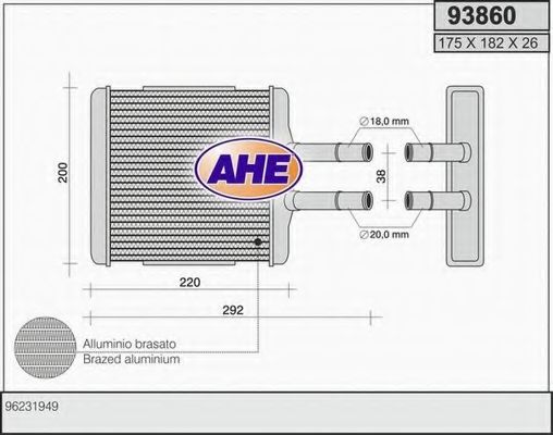 Теплообменник, отопление салона AHE 93860